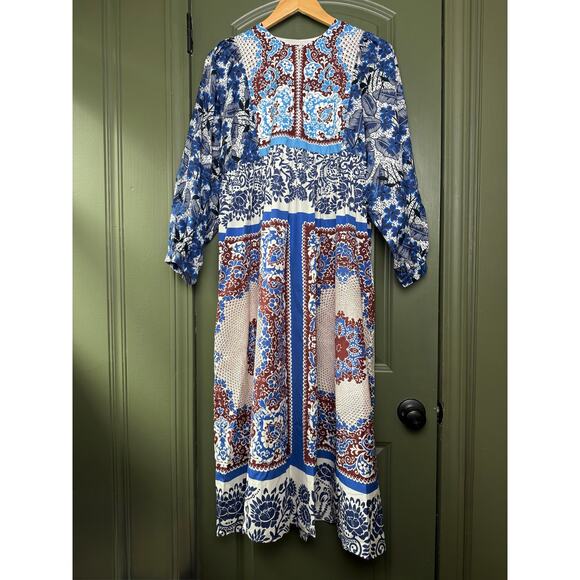 NWT Weekend Max Mara Turquoise Ghiotto Midi Cotton Boho Dress Blue Size 2 XS - Picture 2 of 8